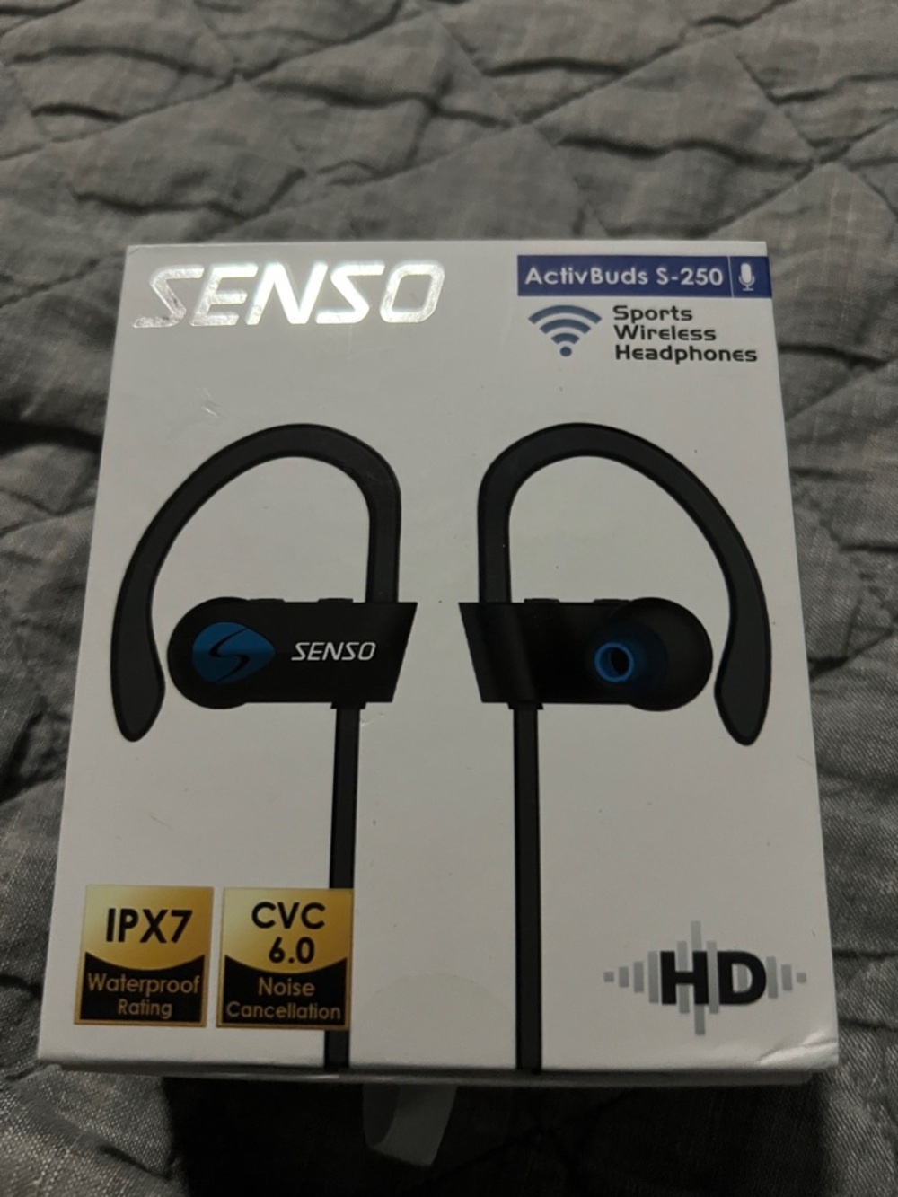 SENSO ActivBuds S-250 Sports Ear-Hook Wireless Headphones - Black & Blue Accents